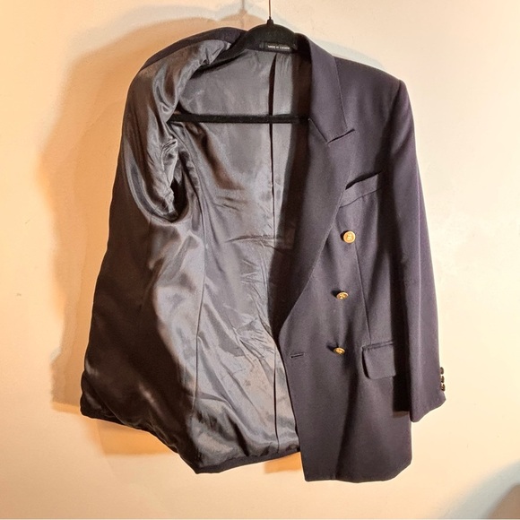 AQUASCUTUM Sz 6 Double-Breasted Blazer with Gold Buttons Shoulder Pads 100% Wool - Picture 12 of 14